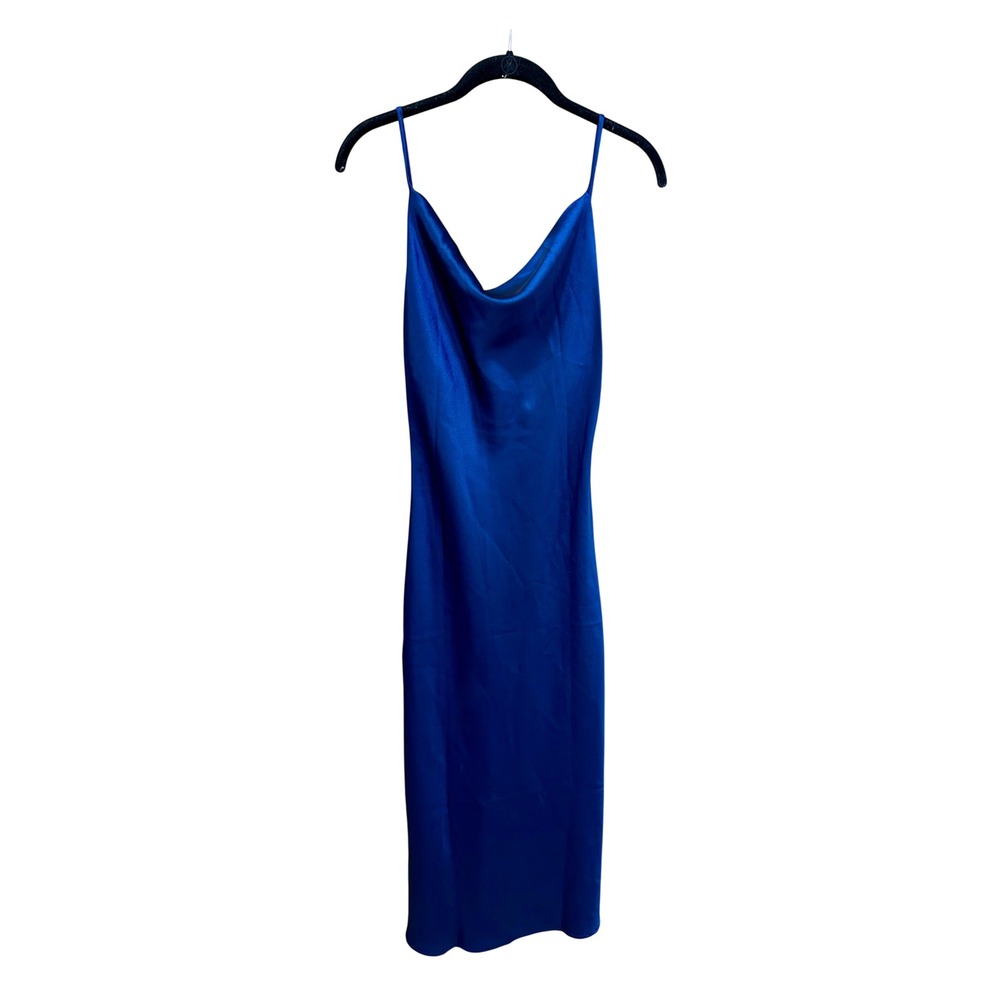 Billy J Jewels Royal Blue Satin Cowl Neck Midi Dress Size 6 NWT Slip Dress